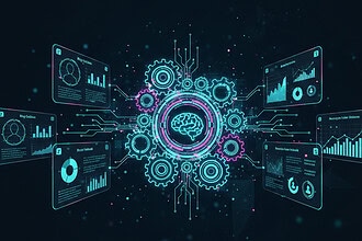 Yapay zeka teknolojileri ve veri analizi görseli.