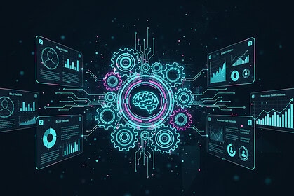 Yapay zeka teknolojileri ve veri analizi görseli.