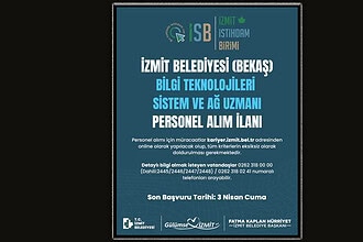 İzmit Belediyesi bilgi teknolojileri personel alımı, sistem ve ağ uzmanı ilanı.