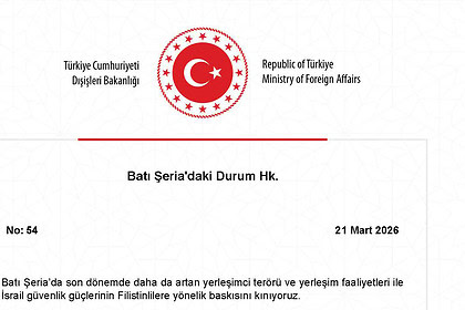 Dışişleri Bakanlığı, İsrail’e yerleşimci terörüne derhal son verilmesi çağrısı yaptı.