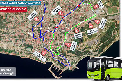 Darıca'da 4 otobüs hattı güzergahı 30 Mart'ta değişiyor, yeni ve mevcut hatlar haritası.
