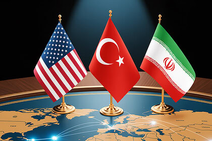 ABD, Türkiye ve İran bayrakları, bölgesel barış ve diplomasi teması.