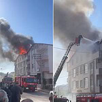 Kocaeli'de Tadilatta Olan Binanın Çatısı Alevlere Teslim Oldu