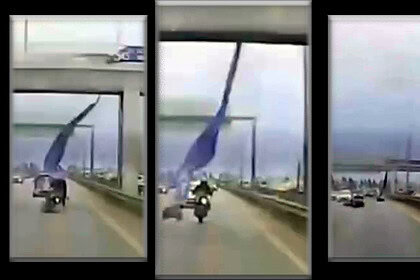 Gebze D-100'de İhmal Dehşeti: Köprüden Sarkan Reklam Afişi Motosikletliyi Yola Savurdu!