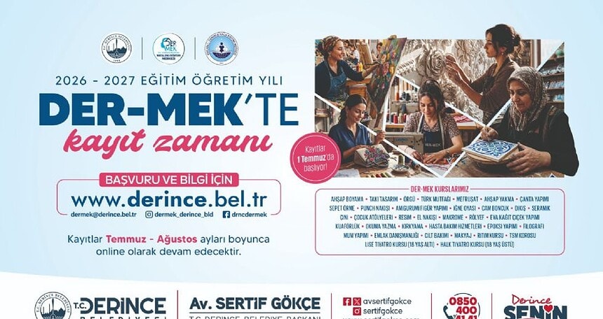 Derince Belediyesi DER-MEK Kayıtları Ne Zaman Başlıyor? Ücretsiz Kurs Başvuru Ekranı!