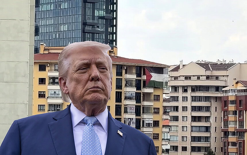 Ankara'da NATO Zirvesi Öncesi Sürpriz Eylem! ABD Başkanı Trump’ın Kalacağı Otelin Karşısına Filistin Bayrağı Asıldı!