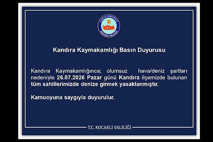 Kandıra Kaymakamlığı Duyurdu: 26 Temmuz Pazar Günü Tüm Kandıra Sahillerinde Denize Girmek Yasak!