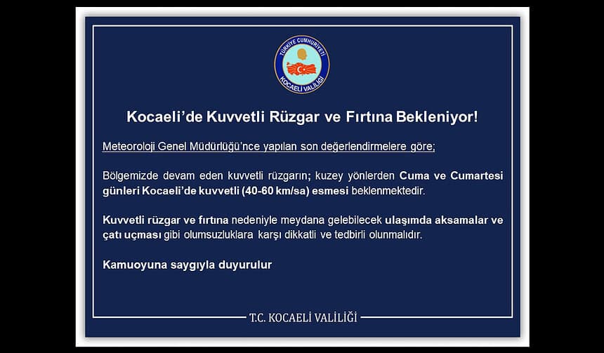 Kocaeli'de Fırtına Alarmı: Çatı Uçması ve Ulaşım Aksamalarına Karşı Dikkatli Olun!