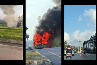 İzmit Umuttepe Yolunda Belediye Otobüsü Alev Alev Yandı: Araç Küle Döndü!