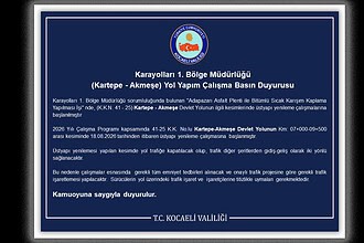 Sürücülerin Dikkatine! Kartepe - Akmeşe Devlet Yolu’nda 18 Ağustos İtibarıyla Ulaşım Çift Yönlü Sağlanacak!