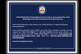 2026-ÖZYES Sınavı İçin İzmit İlçe Nüfus Müdürlüğü Hafta Sonu Açık Olacak!