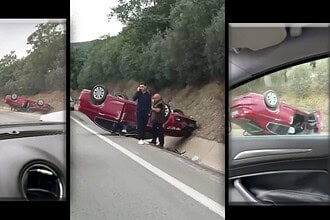 Kocaeli Körfez'de Kontrolden Çıkan Otomobil Takla Attı!
