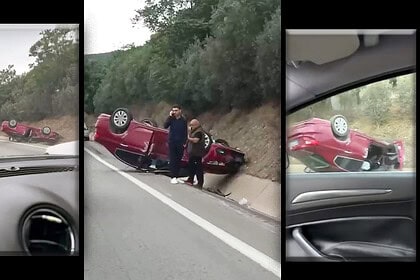 Kocaeli Körfez'de Kontrolden Çıkan Otomobil Takla Attı!