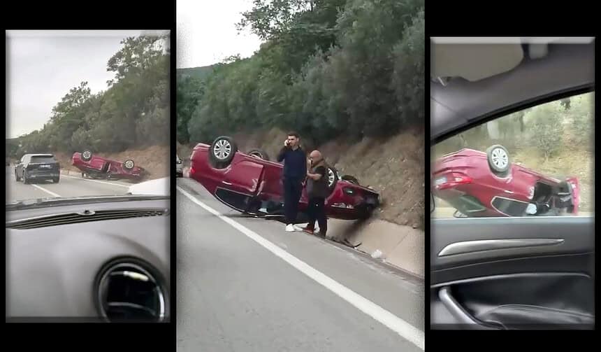 Kocaeli Körfez'de Kontrolden Çıkan Otomobil Takla Attı!