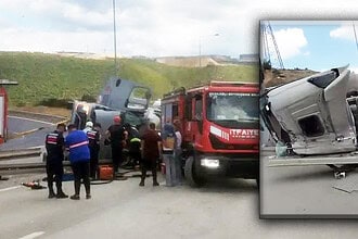 Dilovası Rampasında Beton Mikseri Refüje Devrildi: Sürücü Araçta Sıkıştı!