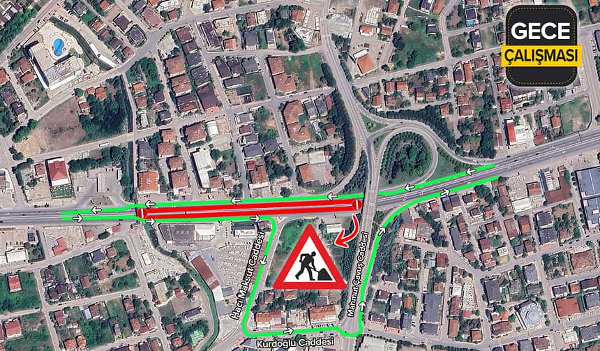 Başiskele D130 Karayolu'nda Yaya Üst Geçidi Çalışması İçin Gece Düzenlemesi