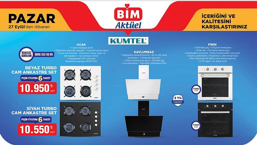BİM 27 Eylül 2026 Kataloğu: Kumtel Ankastre Set, Kablosuz Süpürge, Android TV, Fakir El Mikseri DEV FIRSAT!