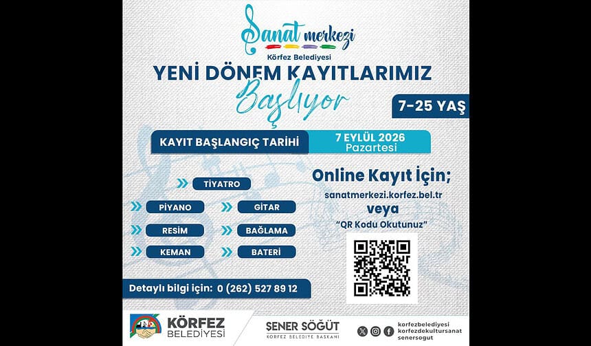Körfez Belediyesi Sanat Merkezi Ücretsiz Kurs Kayıtları Başladı: 7-25 Yaş Arası Ücretsiz Eğitim