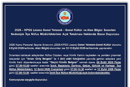 Kocaeli Valiliği Duyurdu: İzmit, Gebze, Kartepe Ve Diğer İlçelerde Nüfus Müdürlükleri KPSS İçin Mesai Yapacak!