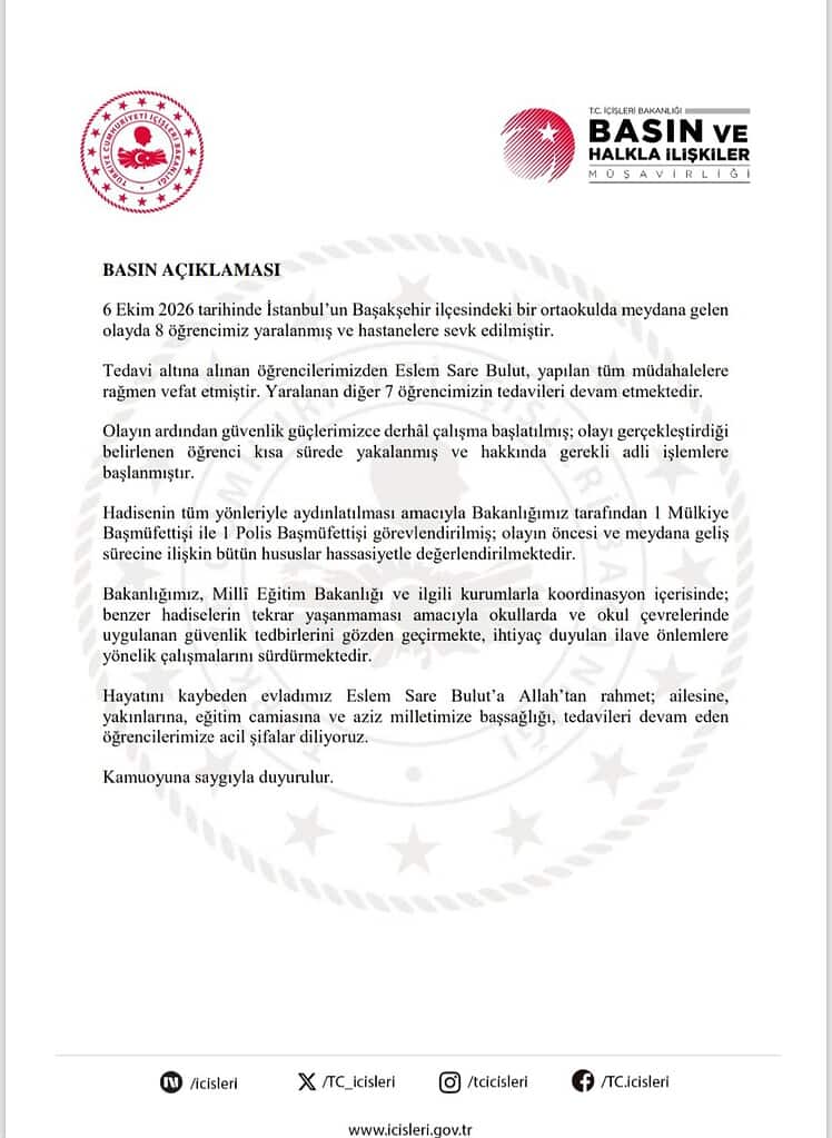 Başakşehir Okul Saldırısında Yaralanan Eslem Sare Bulut Vefat Etti!