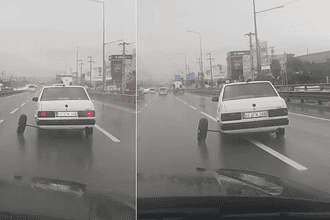 Gebze'de Aks Demiri Kırılan Otomobilin Tekerleği Yerinden Çıktı