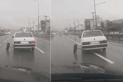 Gebze'de Aks Demiri Kırılan Otomobilin Tekerleği Yerinden Çıktı