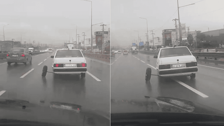 Gebze'de Aks Demiri Kırılan Otomobilin Tekerleği Yerinden Çıktı
